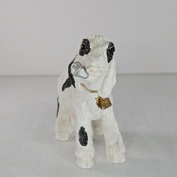 Stone Critters Goat Figurine Eating Can Bell 1985 Vintage Farm Black White - Picture 3 of 9